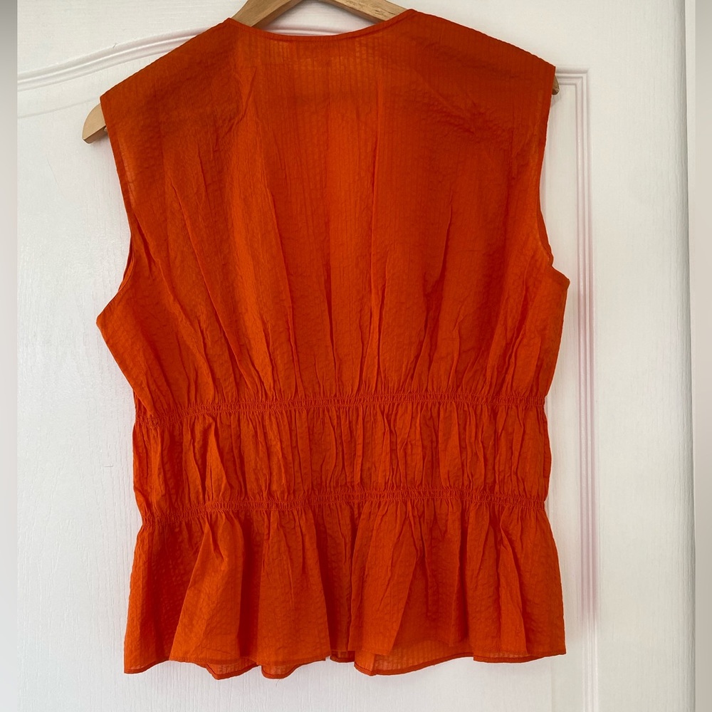 Frame Button Down Orange Crush Ruched Top - Picture 10 of 16